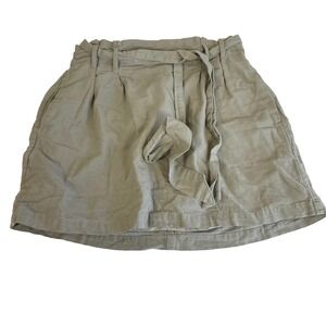 American Eagle Belted Mini Skirt Womens Small Green Linen Elastic Waist Pocket